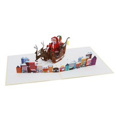 Leeum Dream 聖誕節 3D 立體彈出卡片 聖誕老人與魯道夫, 米色, 1個