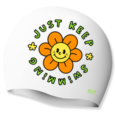 SD7 笑臉花橙色矽膠泳帽 SGL-CA320, 白色