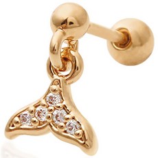 女性用14K金針穿式耳環 閃亮海豚 玫瑰金