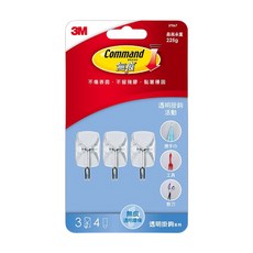 3M Command 無痕 活動掛鉤 37067 3個, 透明色, 1組