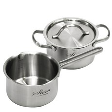 IH感應單柄+雙耳5層不鏽鋼鍋具 2件組, 混色, 牛奶壺14cm+水壺14cm