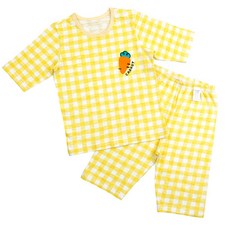 Maykids 孩童黃格子紅蘿蔔印花7分褲套裝