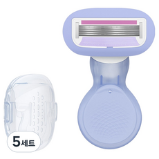 바롬몰 여성용 5중날 긁힘방지 면도기 숏 블루헤드 5.5 x 8cm + 블레이드 + 풀케이스 세트, 5세트