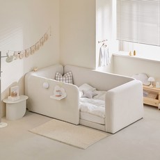 퍼니코 빈 데이베드 아쿠아텍스 패브릭 아기 침대 프레임 + 가드 세트 방문설치, 소프트아이보리