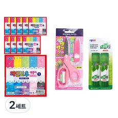 JONG IE NARA 2000彩虹色紙1 10入+Gukyo SAXA飛蓋剪刀 粉色+膠水 15g*2入組, 2套, 10 種顏色
