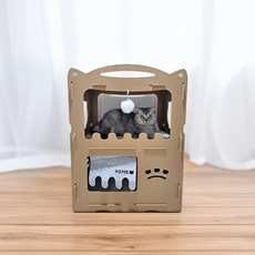 펫츠몬 고양이 복층형 우드 스크래쳐 하우스, 내추럴 우드, 1개