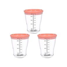 Bebelock 防漏儲存杯 Set, 旋轉式上蓋,附容量刻度,可堆疊, 蜜桃粉, 240ml, 3個, 1組