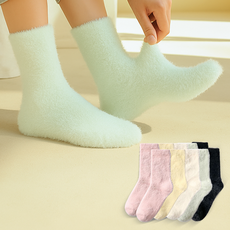 Moin Sports 女性戶外用天鵝絨保暖襪 5雙組, 1套, 玫瑰粉, 奶油黃, 柔和薄荷, 奶油白, 深黑色