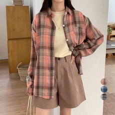 afinar 女款寬鬆版長袖格紋襯衫