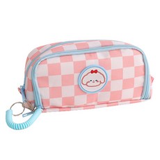 粉彩棋盤格大容量袋型鉛筆盒, 1個, 粉紅色