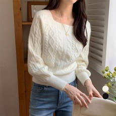 afinar 女款寬鬆方領麻花針織衫