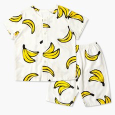 Uni FRIend 童款香蕉圖案人造絲5分袖睡衣褲套裝
