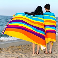 度假 Best 情侶沙灘巾 特大尺寸 100 x 180 cm, 波浪彩虹, 2個