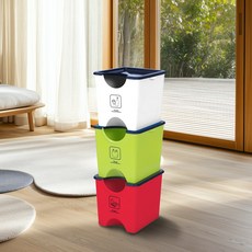 플라팜 에코홀릭 분리수거함 60L 3단, 화이트, 그린, 레드, 1세트