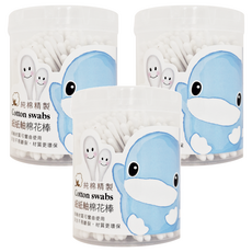 KU.KU Duckbill 酷咕鴨 細紙軸棉花棒, 優質棉 台灣製造 觸感舒適 無染色 無螢光劑, 200支, 3罐