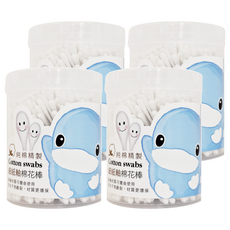 KU.KU Duckbill 酷咕鴨 細紙軸棉花棒, 優質棉 台灣製造 觸感舒適 無染色 無螢光劑, 200支, 4罐