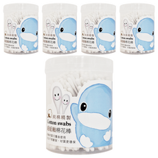 KU.KU Duckbill 酷咕鴨 細紙軸棉花棒, 優質棉 台灣製造 觸感舒適 無染色 無螢光劑, 200支, 5罐