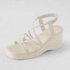 CHAAKAN SHOES 女款 Daphne 繫帶楔型跟露跟涼鞋 SDLTS2f189, 象牙白, 250