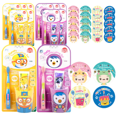 BeBeMorin Pororo Chika Chika 潔牙組 Pororo 2入 + 佩蒂 2入 + 8款貼紙套組, 3套