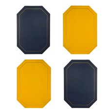 BELLOVIE 巴洛克雙面八角形餐墊, 海軍藍 + 黃色, 43 x 30 cm, 4個