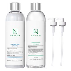 AMPLE N 玻尿酸化妝水 600ml+潔膚化妝水 600ml+按壓頭 2入組, 1套