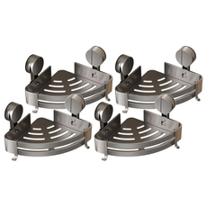 HOUDER 吸盤式太空鋁置物架 三角 標準, 槍灰色, 4個