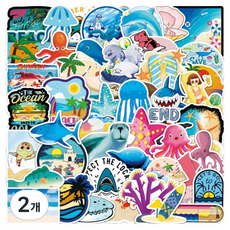 Inp 感性風 防水PVC 手帳裝飾貼紙 G153A 50入, 2個, 海灘