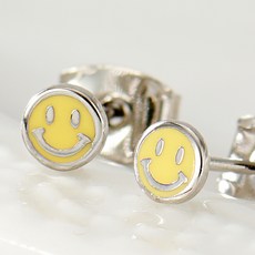 노이드비 여성용 써지컬스틸 침 스마일 에폭시옐로우 미니 귀걸이