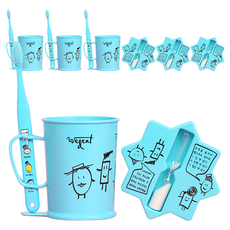 加寬兒童牙刷3~5歲+牙杯+沙漏套組天空, 4組