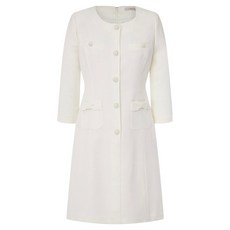 kenneth lady 女款蝴蝶結口袋粗花呢連身裙, 象牙白