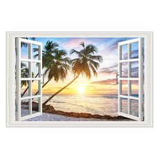 WA. WALL ART 防水PVC 無痕設計壁貼 FX82048, 窗框/假窗/海灘/夕陽