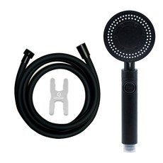 HOMEDAUM Monster多功能增壓蓮蓬頭+防纏繞PVC淋浴軟管2m組, 1組, 黑色