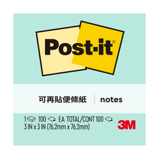 3M Post-it 利貼 便條紙 654-4A 3*3吋, 粉綠色, 100張, 1本