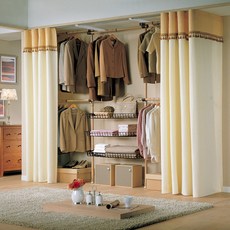 가화홈시스 우드 5단 패브릭 드레스룸 커튼 행거, B-오렌지