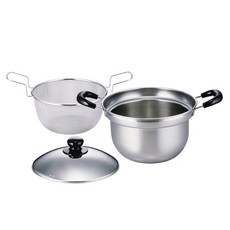 SHIMOMURA 下村 雙耳深湯鍋 帶濾網 日本製不鏽鋼防溢3件組, 22cm, 1組
