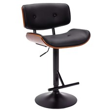 E-home 亞提庫斯復古拉扣曲木可調式吧檯椅 W53*D50*H93-114cm PU皮革椅座 360°旋轉結構, 黑色, 1個