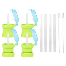 Bebelock 2個水瓶吸管蓋+2個矽膠吸管+清潔刷, 2組, 綠色