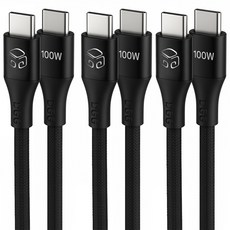 DGG Zeroback Type-C to Type-C 100W PD 超高速充電線, 1.2m, 3個, 黑色