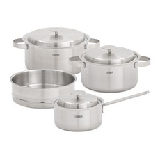 LENANSE 電磁爐適用Baden 5層浦項304不鏽鋼鍋具 4件組, 灰色, 16cm單鍋+20cm雙鍋+24cm雙鍋+24cm蒸籠