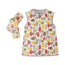 Coney Island 孩童圖案印花繪畫專用防水圍裙+袖套組, 復古風貓頭鷹款