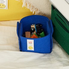 리브맘 접이식 펠트 비비드 수납바구니, 블루, 1개
