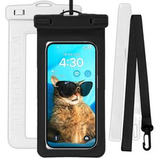 NUART 四重鎖定手機戲水防水袋 2入 + 頸帶, 1個, 白色, 黑色