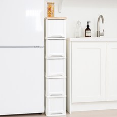 보노하우스 국내 제조 어반 우드상판 슬림 서랍장, 화이트, 5단