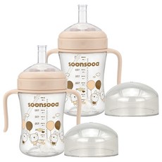 soonsooa Tritan 重力球吸管杯, 2個, 米色, 240ml