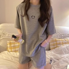 Elsso 多色日常笑臉情侶睡衣短袖+短褲套裝
