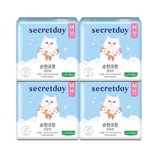 시크릿데이 순한코튼 슬림핏 생리대 날개형, 중형, 16개입, 4개