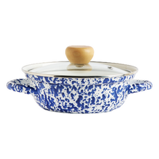 HAKOYA 電磁爐適用大理石紋琺瑯雙耳鍋+玻璃鍋蓋組, 藍色, 19cm, 1組