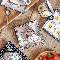 MAISON OBJET Praka 方形咖啡杯4人組, 鳶尾花, 阿德莉亞, 黃色三色堇, 玫瑰藤, 1套