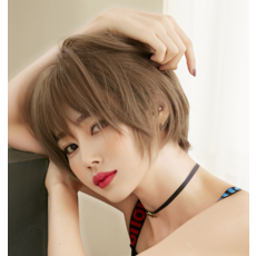 HiYuni 豐盈燙短髮 全頂假髮 28cm + 髮網 + 支架套組, 冷棕色(假髮), 隨機出貨(支架), 1個