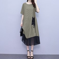 ATTERLIC 抓皺口袋雪紡疊穿大尺碼長版連身裙 10204, 綠色